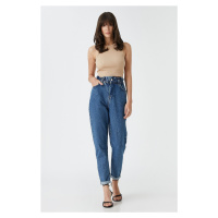 Koton Women's High Waist Denim Trousers, Relaxed Cut, Slightly Skinny Legs - Mom Jeans 3sal40037