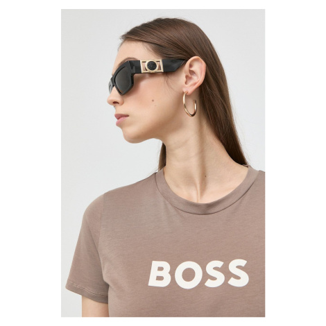Bavlněné tričko BOSS hnědá barva Hugo Boss