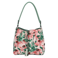 Květinová dámská koženková kabelka Elena, zeleno- růžová