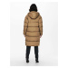 Světle hnědý dámský dlouhý prošívaný zimní kabát s kapucí ONLY Amanda