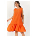 armonika Dámské oranžové šaty s volánkovou sukní bez rukávů