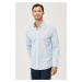 AC&Co / Altınyıldız Classics Men's Light Blue Slim Fit Buttoned Collar Linen Look 100% Cotton Fl