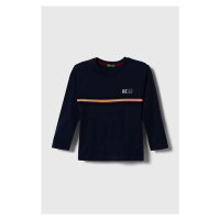 Dětská bavlněná košile s dlouhým rukávem United Colors of Benetton tmavomodrá barva, s aplikací