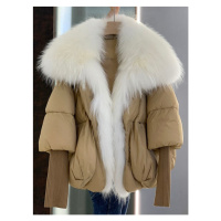Krátká zimní bunda husí peří 90% + kožešina z lišky