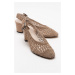 LuviShoes LOPA Women's Dark Beige Knitted Heeled Shoes.