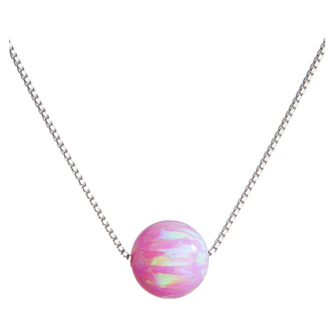 Evolution Group Stříbrný náhrdelník se syntetickým opálem růžový kulatý 12044.3