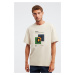 GRIMELANGE Prismatic Pánské Oversize Fit Tlusté speciální texturované tištěné béžové tričko