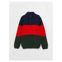 LC Waikiki Stand Collar Color Block Long Sleeve Boy's Knitwear Sweater