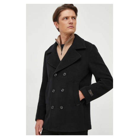 Vlněný kabát Liu Jo černá barva, přechodný, dvouřadový
