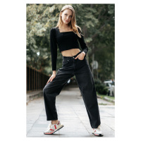 Trendyol Black High Waist Skater Jeans