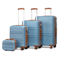 KONO Set 4 cestovních kufrů s horizontálním designem - ABS - modro hnědá - 10L/44L/66L/96L