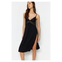 Trendyol Black Lace and Knitted Nightgown with Back Detail and a slit