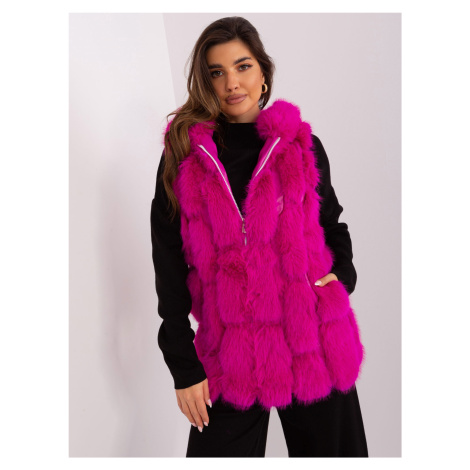 Fuchsiová chlupatá vesta s kapucí -fuchsia Tmavě růžová