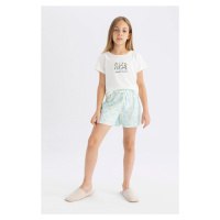 DEFACTO Girl's Printed Short Sleeve Pajama Set with Shorts