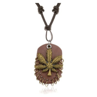 Náhrdelník z umělé kůže, přívěsky - zlatý list marihuany, ovál s kroužky