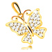 Přívěsek ze žlutého 14K zlata - motýl ozdobený čirými blýskavými zirkony