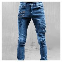 Pánské stylové džíny se zipy a pásky