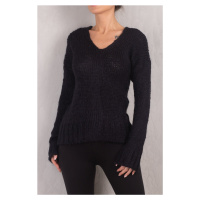 armonika Women's Dark Navy Blue V-Neck Knit Sweater