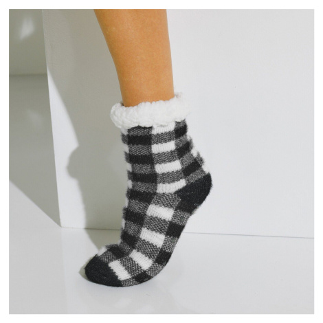 Bačkorové ponožky s kožešinovou imitací, kostkovaný design Blancheporte