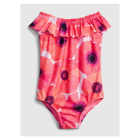 GAP Dětské plavky recycled floral ruffle swim one-piece Růžová