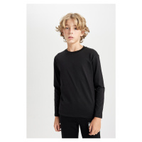 DEFACTO Boy Regular Fit Seasonal Basic Crew Neck Long Sleeve Cotton Black T-Shirt