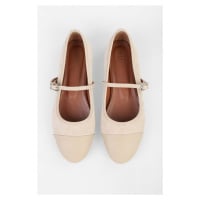 Shoeberry Women's Marny Beige Suede Belt Adjustable Ballerinas