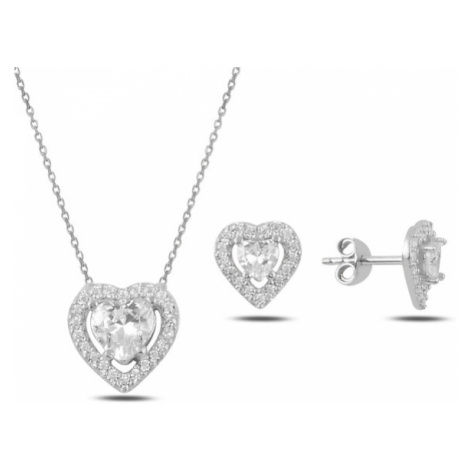 Klenoty Amber Stříbrná sada šperků srdce - náušnice, náhrdelník