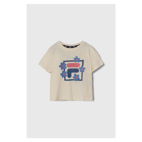 Dětské bavlněné tričko Fila LAMSTEDT béžová barva