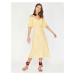 Koton Women's Yellow Short Sleeve Ruffle Detail Midi Dress