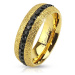 Ocelový prsten zlaté barvy, třpytivý, se zirkonovým pásem, 6 mm