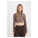 DEFACTO Coool Turtleneck Crop Top Basic Plain Ribbed Camisole Long Sleeve T-Shirt E1673AX24WN