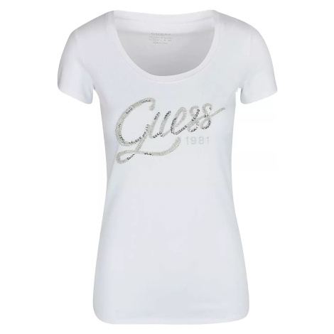 Guess dámské tričko bílé s korálky a flitry