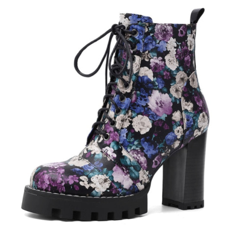 Šněrovací boty na podpatku s květinami GoodDayGirl