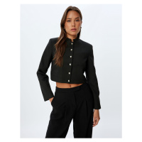 Koton Crop Jacket Stand Collar Pocket Buttoned Long Sleeve