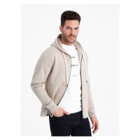 Ombre BASIC men's unbuttoned hooded sweatshirt - light beige