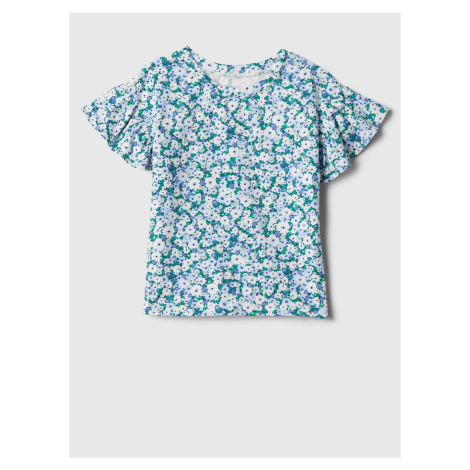 Modré holčičí květované tričko s volánky GAP