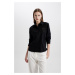 DEFACTO Oversize Fit Perforated Poplin Long Sleeve Black Shirt