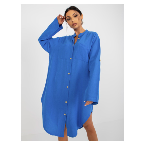 Modré košilové šaty OCH BELLA s kapsami Fashionhunters