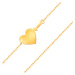 Zlatý náramek 585 - tenký blýskavý řetízek, lesklé ploché srdce a šíp