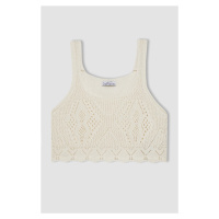 DEFACTO Crop Round Neck Crochet Knitted Undershirt