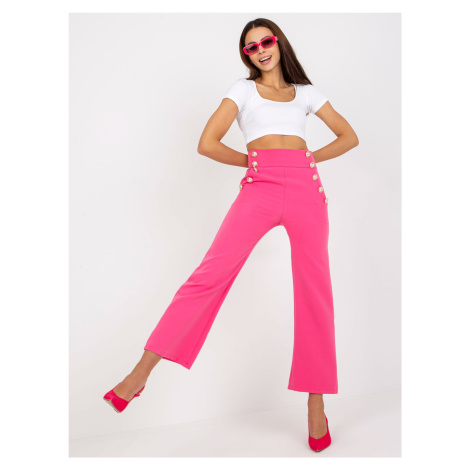 Tmavě růžové dámské oblekové kalhoty s vysokým pasem Fashionhunters