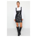 Trendyol černé lemované umělé kůže čtvercový límec mini vesta pletené šaty