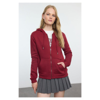 Trendyol Claret Red*001 Basic Hooded Thick Inside Fleece Knitted Sweatshirt