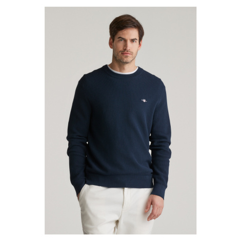 SVETR GANT MICRO TEXTURED COTTON C-NECK EVENING BLUE