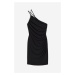 H & M - Nabírané šaty's odhaleným ramenem - černá