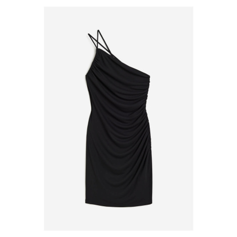 H & M - Nabírané šaty's odhaleným ramenem - černá H&M
