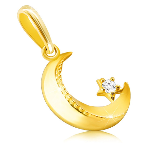 Diamantový přívěsek ze 14K žlutého zlata - půlměsíc s hvězdičkou, třpytivý briliant Šperky eshop