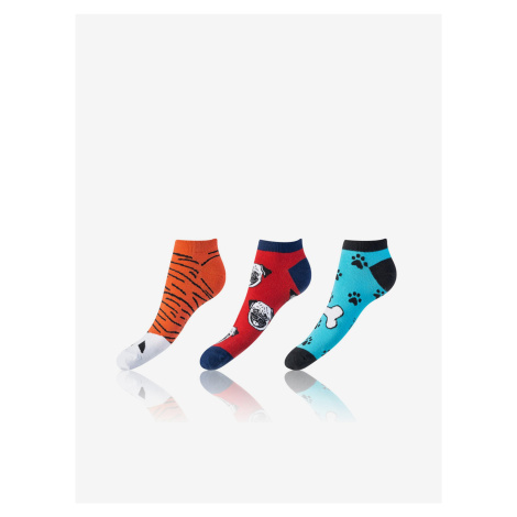 Sada tří párů unisex vzorovaných ponožek v oranžové, červené a modré barvě Bellinda CRAZY IN-SHO