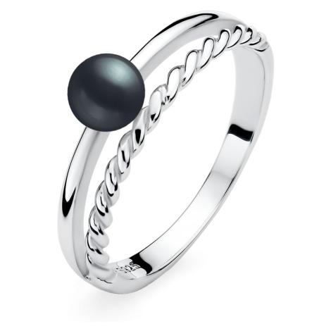 Stříbrný prsten s černou Gaura perlou Planet Shop