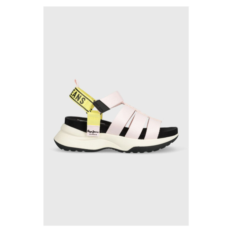 Sandály Pepe Jeans Venus dámské, růžová barva, na platformě, PLS90570